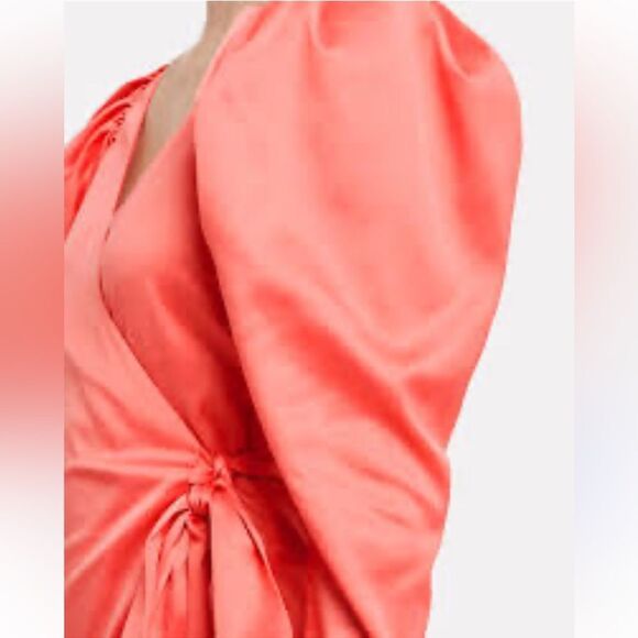 NWT Rotate Birger Christensen No.31 Puff Sleeve Wrap Dress Satin Pink Small - Picture 3 of 16